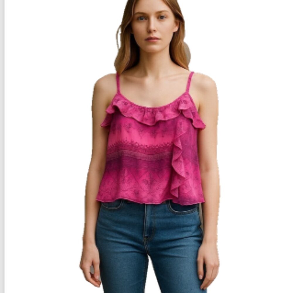 New York City Design Co Purple Silk Ruffle Crop Top Blouse Women’s XL